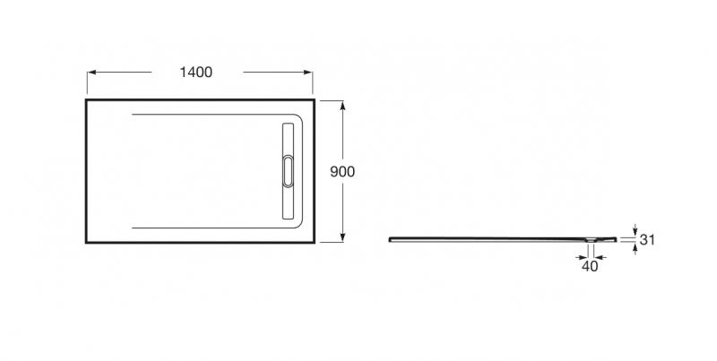 Roca Aquos brodzik prostokątny 140x90 ze zintegrowanym odpływem konglomerat biały AP60157838401100