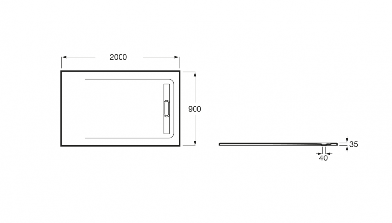 Roca Aquos brodzik prostokątny 200x90 ze zintegrowanym odpływem konglomerat szary łupek AP6017D038401200