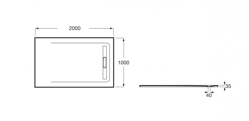 Roca Aquos brodzik prostokątny 200x100 ze zintegrowanym odpływem konglomerat czarny AP6017D03E801400