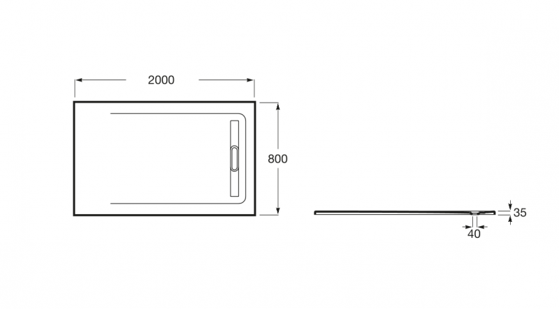 Roca Aquos brodzik prostokątny 200x80 ze zintegrowanym odpływem konglomerat biały AP6017D032001100