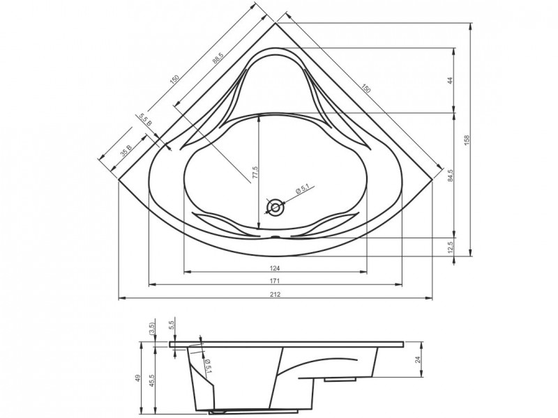 Riho Neo wanna narożna 150x150 biały połysk BC35