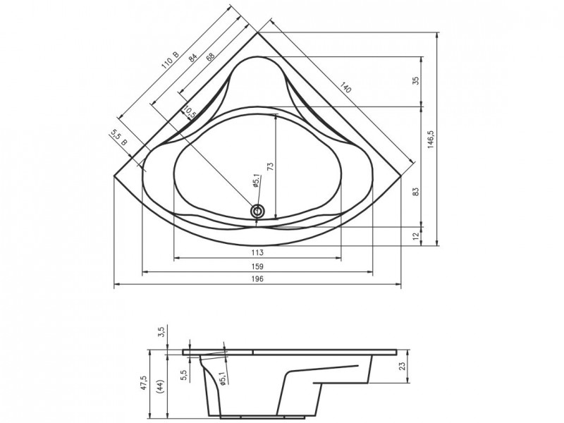 Riho Neo wanna narożna 140x140 biały połysk BC34