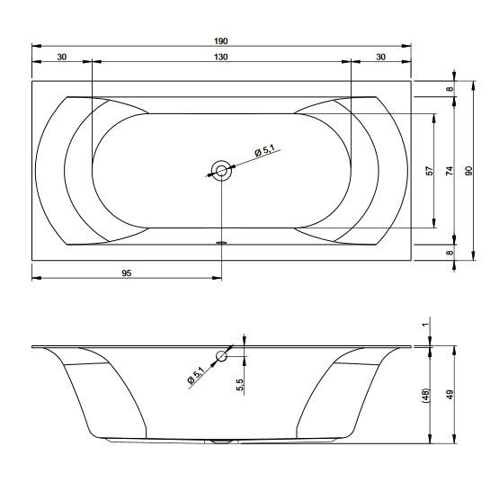 Riho Linares wanna prostokątna 190x90 płaski rant biały matowy BT48105