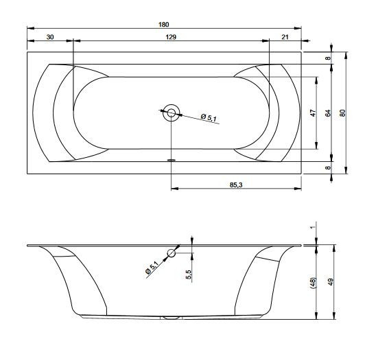 Riho Linares wanna prostokątna 180x80 płaski rant biały matowy BT46105