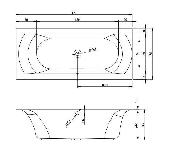 Riho Linares wanna prostokątna 170x75 płaski rant biały matowy BT44105