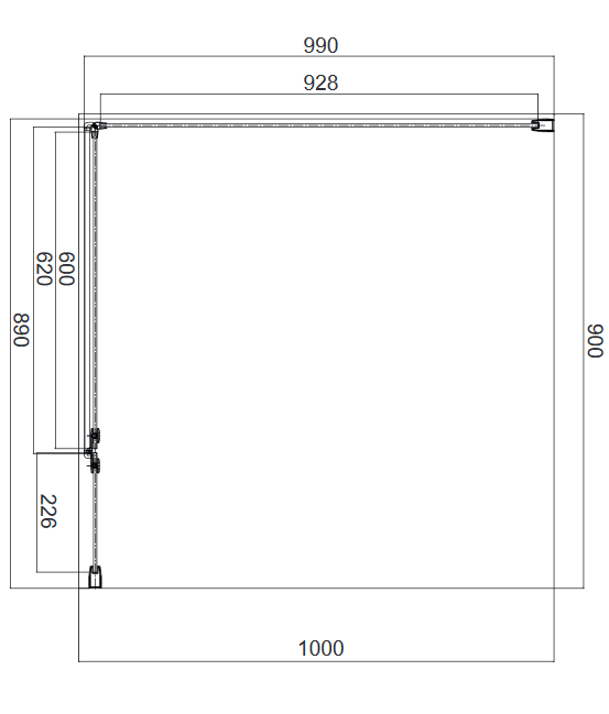 Omnires Manhattan kabina prostokątna 90x100 drzwi 90 cm + ścianka boczna 100 cm L/P przeźroczyste Easy Clean czarny matowy MH9010BLTR