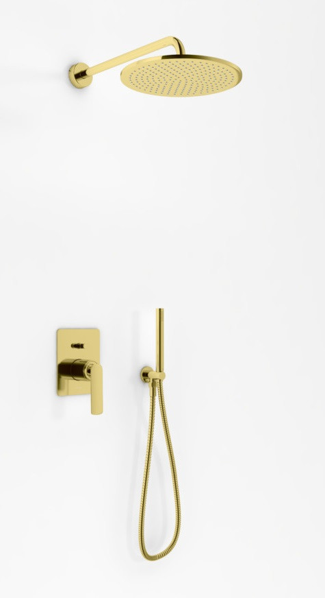 Kohlman Experience Gold komplet zestaw podtynkowy z deszczownicą 25 cm i słuchawką złoty połysk QW210EGDR25