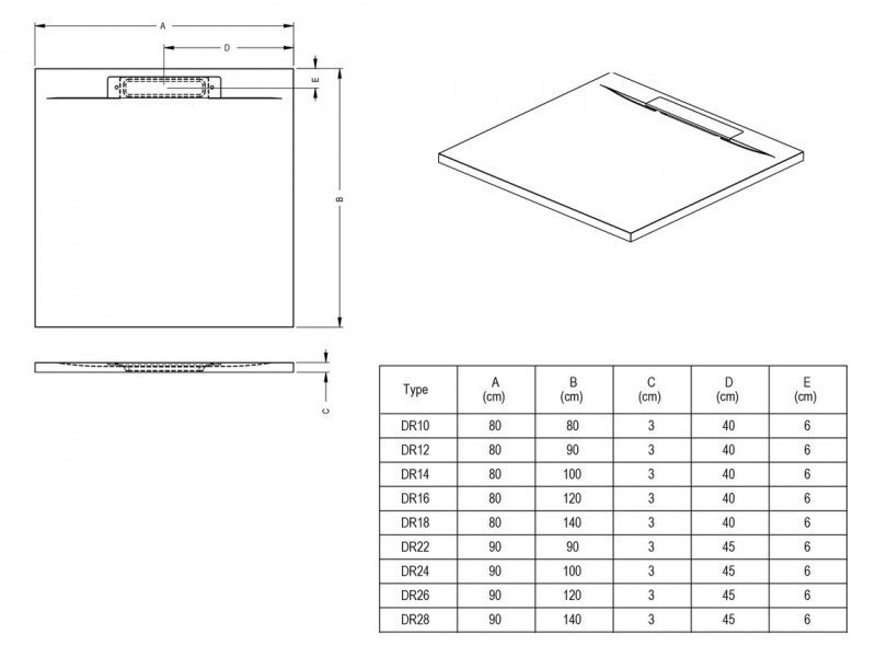 Riho Isola brodzik prostokątny płaski 140x90 efekt kamienia antracyt mat DR28080