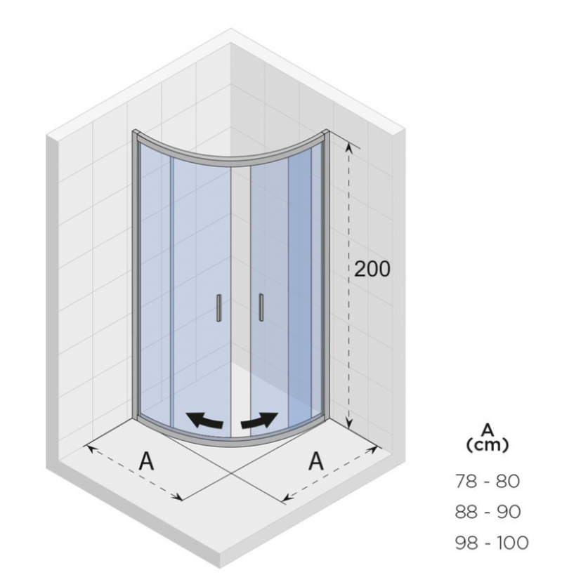 Riho HAMAR 2.0 R309 kabina półokrągła 80x80 cm drzwi przesuwne chrom przeźroczyste GR12200