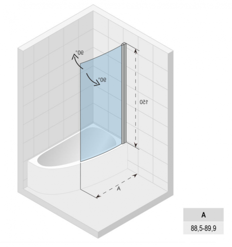 Riho Novik Z108 parawan 89 cm do wanny Lyra lewej profil chrom przeźroczyste GZT91000892