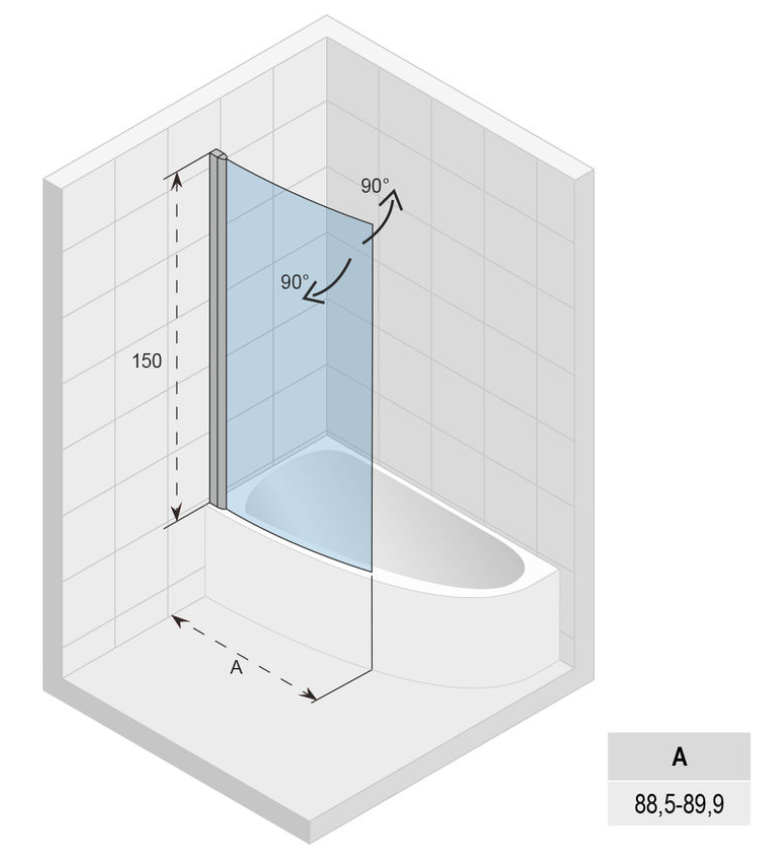 Riho Novik Z108 parawan 89 cm do wanny Lyra prawej profil chrom przeźroczyste GZT91000891