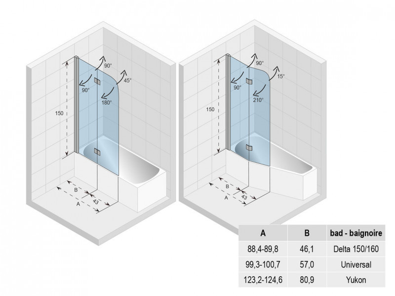 Riho Novik Z500 parawan wannowy 90 cm L/P do wanny Delta profil chrom przeźroczyste GZT9200089