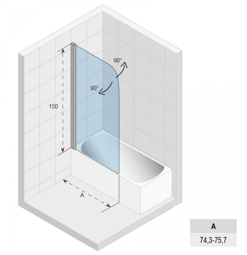 Riho Novik Z107 parawan wannowy 75 cm L/P profil chrom przeźroczyste GZT9300075