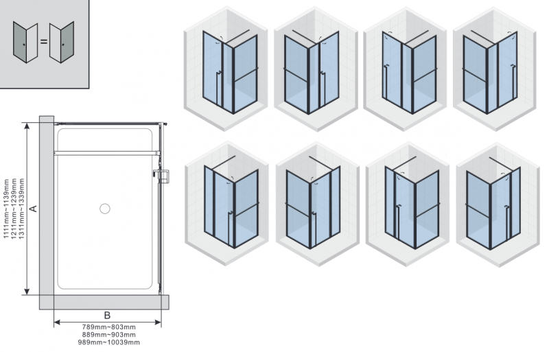 Riho Lucid GD203 kabina prostokątna 110x100 L/P drzwi wahadłowe 110 + ścianka 100 czarny przeźroczyste GD211B100