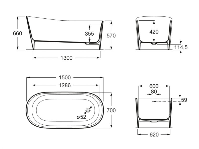 Roca Maui Round wanna wolnostojąca 150x70 konglomerat biały A248499000