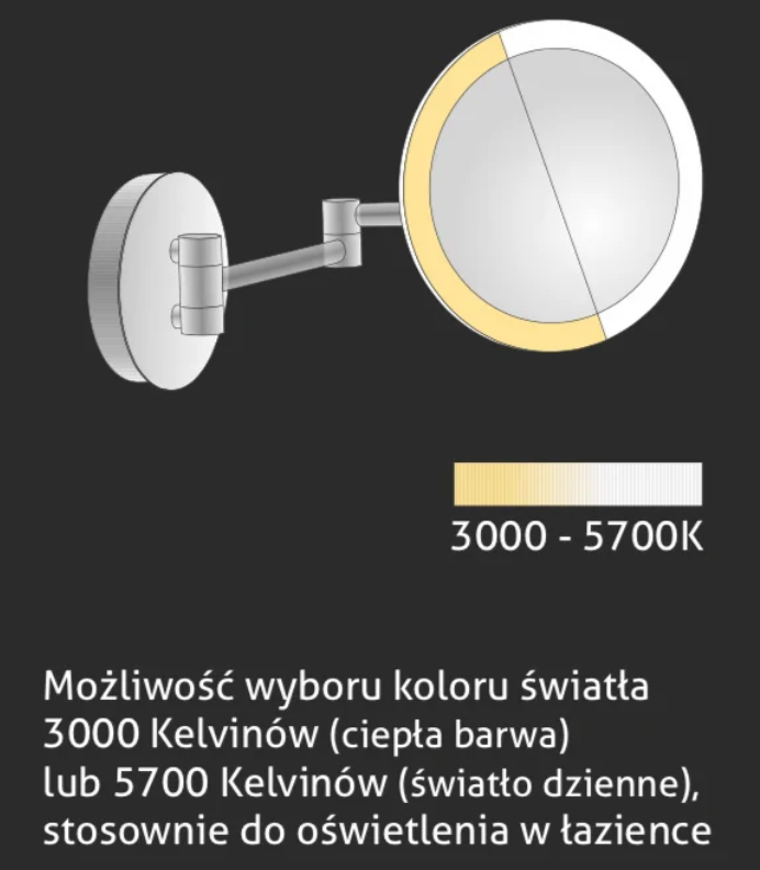 Stella lusterko kosmetyczne powiększające podświetlane LED ruchome złoty połysk 22.00230-G