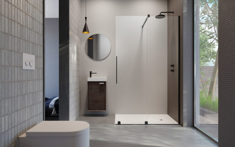 Radaway Furo Black kabina typu Walk-In ścianka suwana 150 cm prawa czarny przeźroczyste Easy Clean 10106788-54-01R + 10110744-01-01