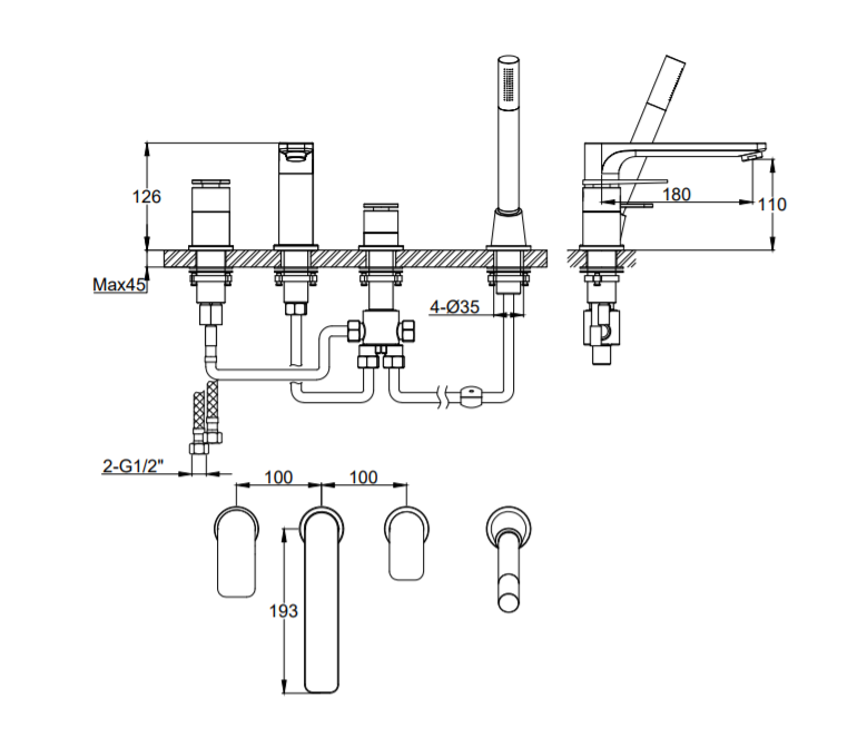 Kohlman Wexpo bateria wannowa 4-otworowa chrom QB244W