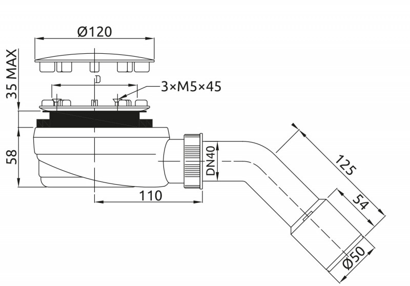 Radaway R580 White syfon brodzikowy 90 z podwyższonym przepływem biały niski 5,8 cm