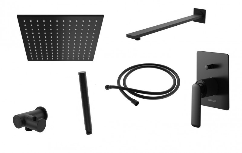 Kohlman Black Experience komplet zestaw podtynkowy z deszczownicą 30 cm i słuchawką czarny matowy QW210EBQ30