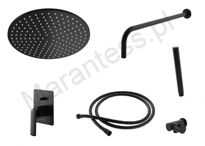 Kohlman Black Experience komplet zestaw podtynkowy z deszczownicą 25 cm i słuchawką czarny matowy QW210EBR25