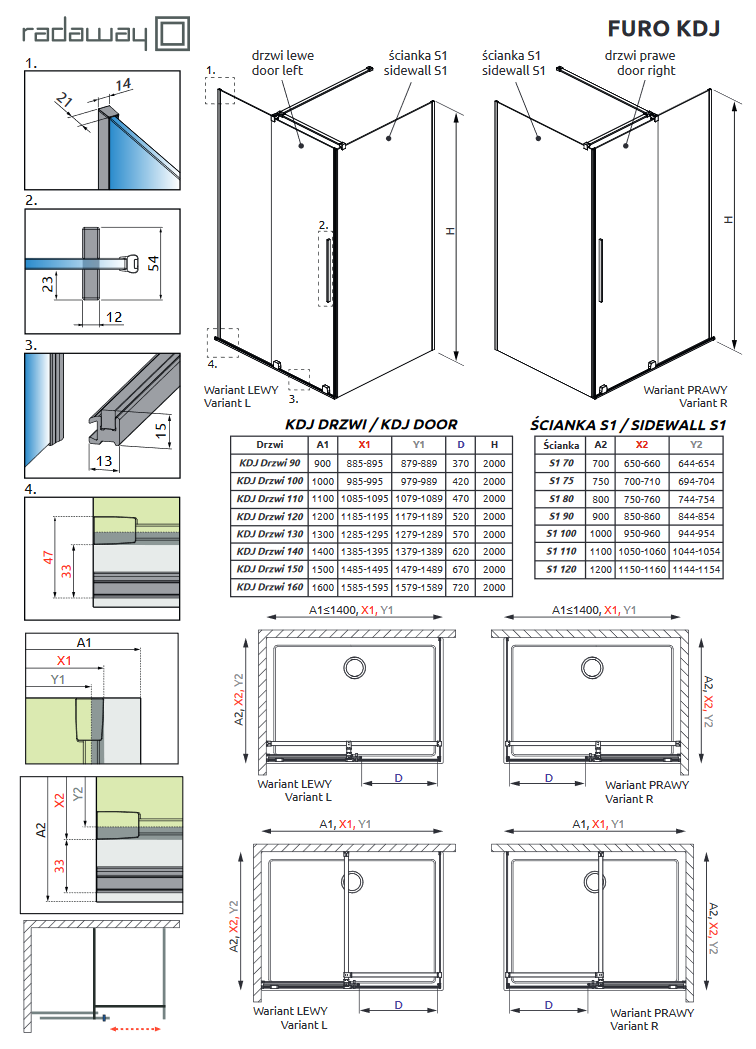 Radaway Furo KDJ kabina prostokątna 160x110 drzwi przesuwne 160 lewe + ścianka 110 chrom przeźroczyste Easy Clean