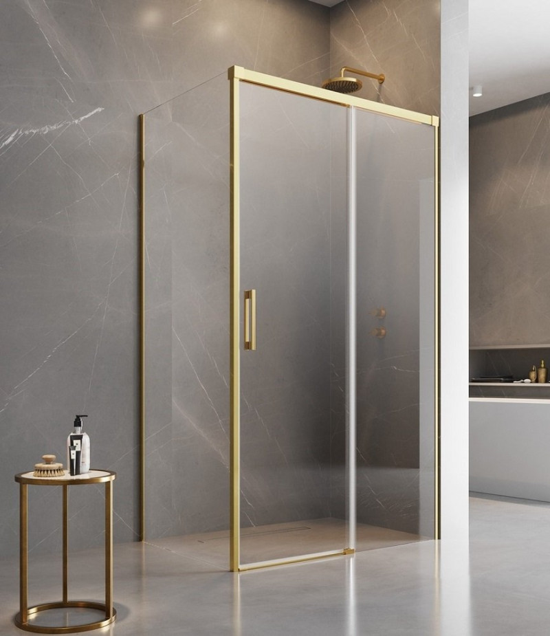 Radaway Idea Gold KDJ kabina prostokątna 100x75 drzwi przesuwne prawe 100 i ścianka 75 złoty przeźroczyste Easy Clean 387040-09-01R + 387049-09-01L