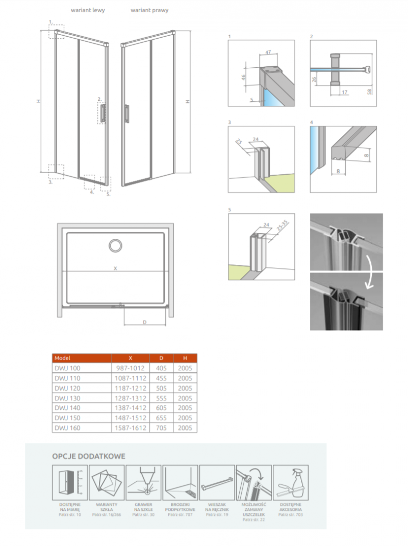 Radaway Idea Gold DWJ drzwi wnękowe przesuwne 140 cm lewe złoty przeźroczyste Easy Clean 387018-09-01L
