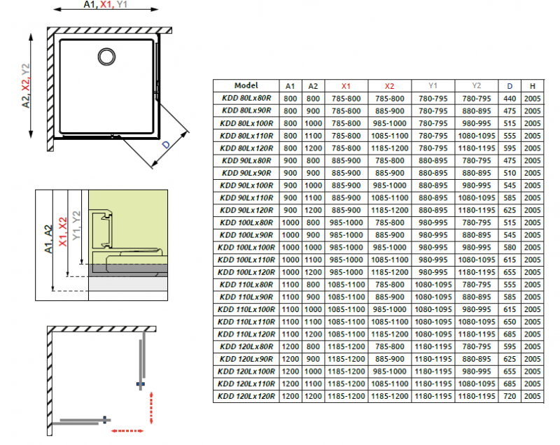 Radaway Idea Gold KDD kabina prostokątna 120x90 drzwi przesuwne złoty przeźroczyste Easy Clean 387064-09-01L + 387060-09-01R