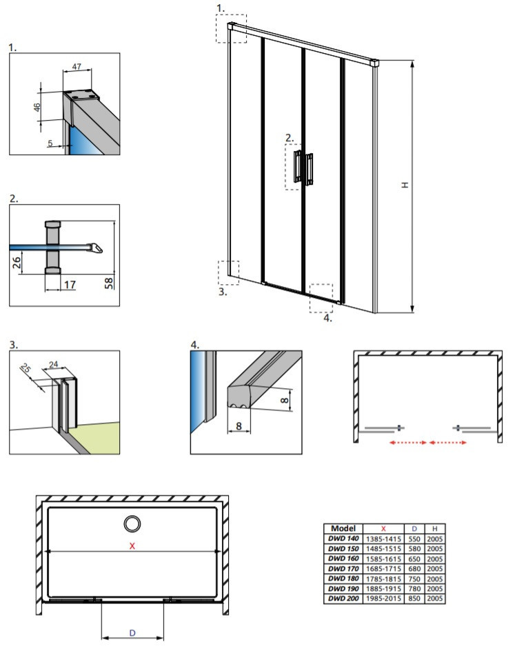 Radaway Idea Gold DWD drzwi wnękowe przesuwne 160 cm złoty przeźroczyste Easy Clean 387126-09-01