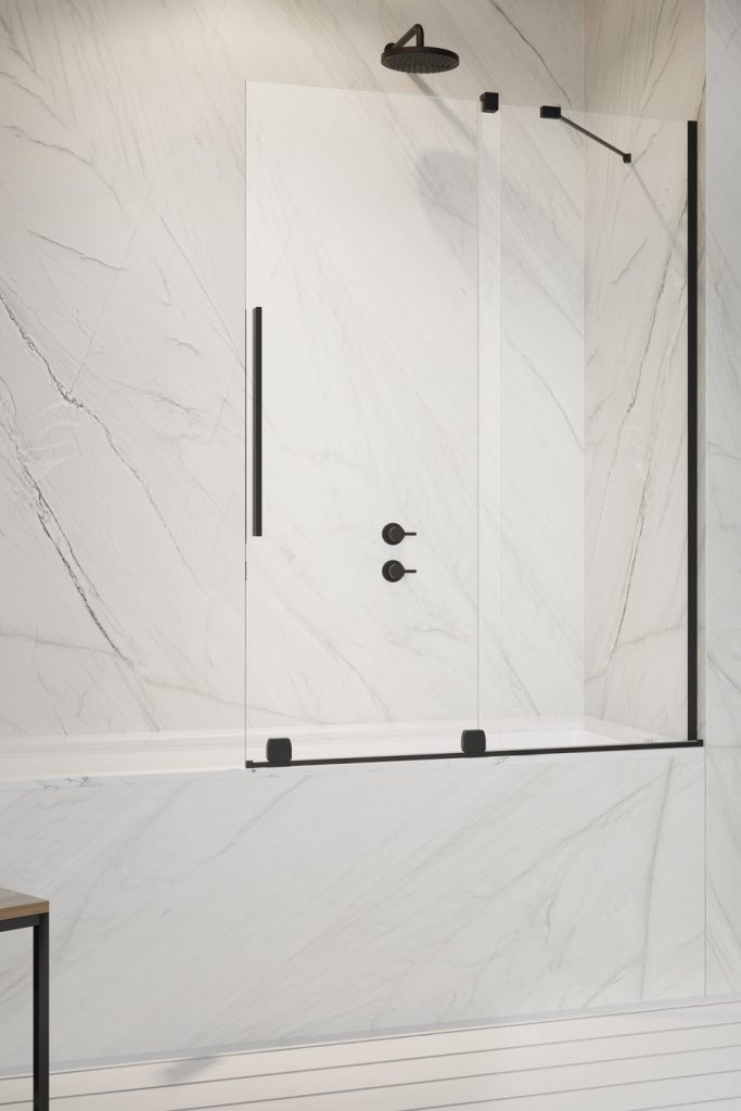 Radaway Furo Black PND II parawan wannowy przesuwny 110 cm prawy czarny przeźroczyste Easy Clean 10109588-54-01R + 10112544-01-01