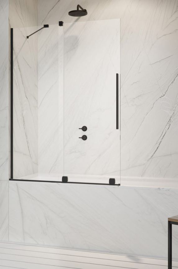 Radaway Furo Black PND II parawan wannowy przesuwny 140 cm lewy czarny przeźroczyste Easy Clean 10109738-54-01L + 10112694-01-01