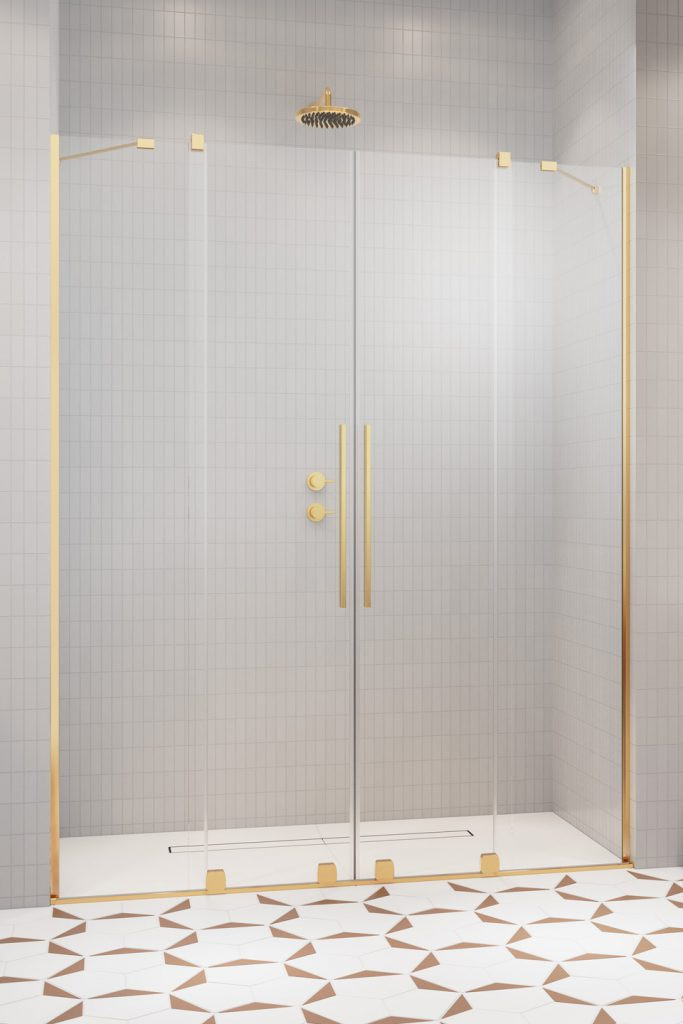 Radaway Furo Gold DWD drzwi wnękowe dwuczęściowe przesuwne 140 cm złoty przeźroczyste Easy Clean 10108388-09-01 + 10111342-01-01