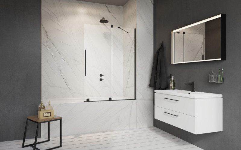 Radaway Furo Black PND II parawan wannowy przesuwny 180 cm prawy czarny przeźroczyste Easy Clean 10109938-54-01R + 10112894-01-01