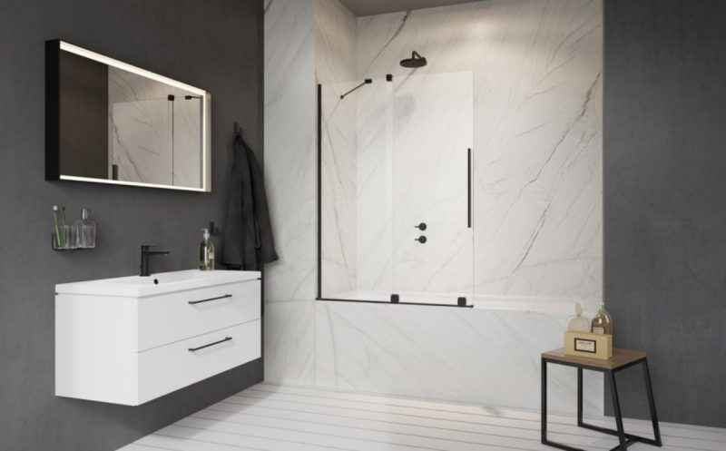 Radaway Furo Black PND II parawan wannowy przesuwny 180 cm lewy czarny przeźroczyste Easy Clean 10109938-54-01L + 10112894-01-01