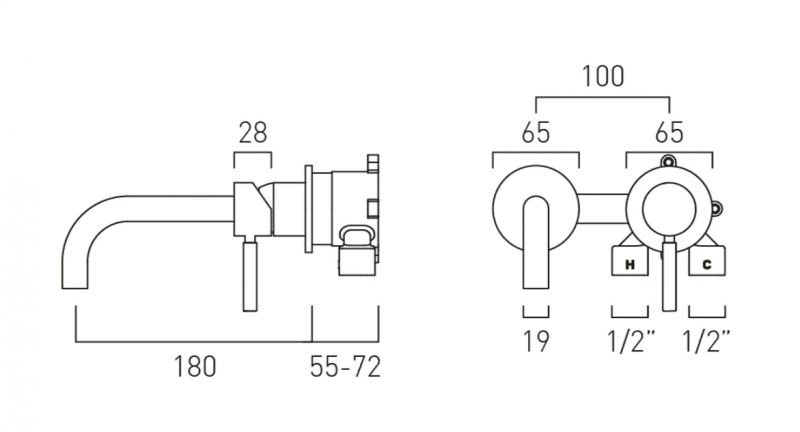Vado Knurled Accents bateria umywalkowa podtynkowa chrom połysk ORI-209S/A-CPK