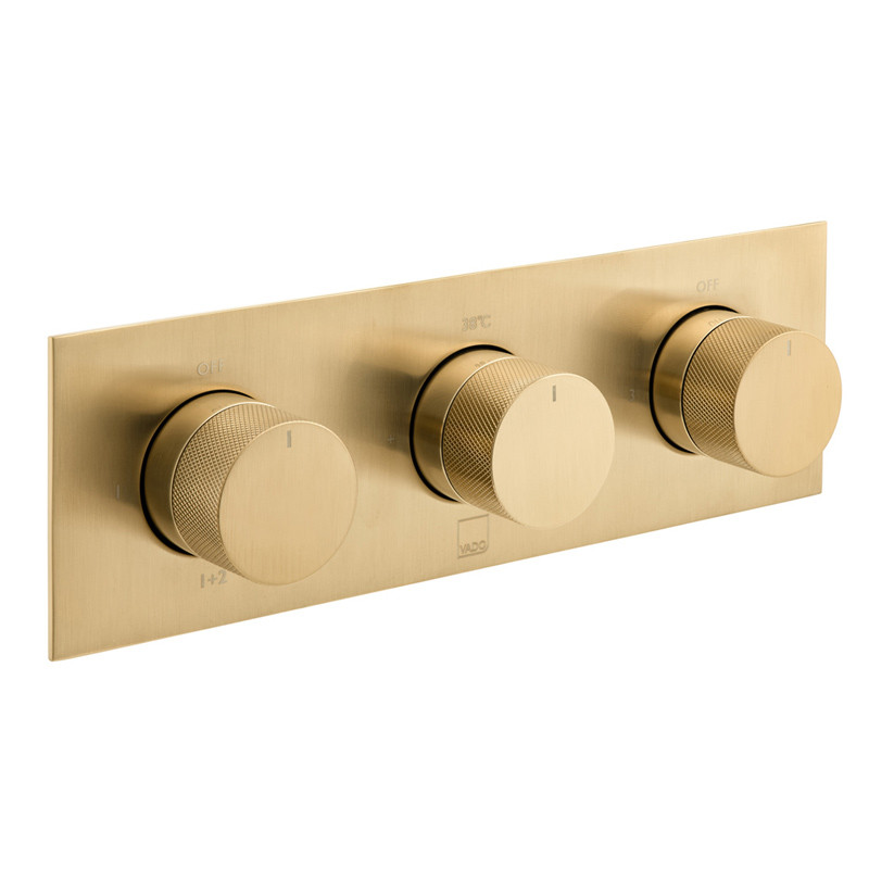 Vado Knurled Accents termostatyczna bateria podtynkowa 3-drożna złoto szczotkowane IND-T128/3-H-BRGK