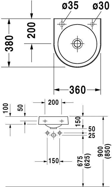 Duravit Architec umywalka mała 36cm 36x38 otwór na baterię z lewej strony biały alpin 0766350009