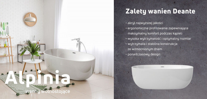 Deante Alpinia wanna wolnostojąca akrylowa 150x72 biały KDU 015W