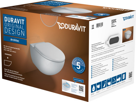 Duravit Architec zestaw muszla wisząca + deska Rimless HygieneGlaze biały alpin 45720900A1
