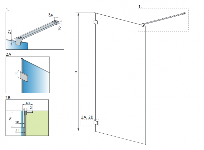 Radaway Essenza Pro Gold 8 kabina typu Walk-In 145 cm złoty przeźroczyste Easy Clean 1012145-09-01