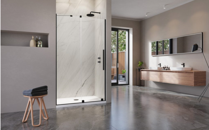 Radaway Furo Black DWJ drzwi do wnęki przesuwne 160 cm lewe czarny przeźroczyste Easy Clean 10107822-54-01L + 10110780-01-01