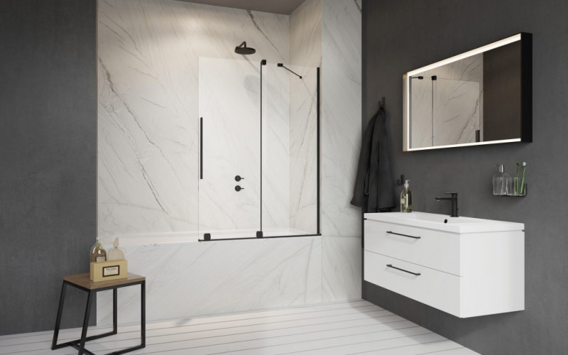 Radaway Furo Black PND II parawan wannowy przesuwny 120 cm prawy czarny przeźroczyste Easy Clean 10109638-54-01R + 10112594-01-01