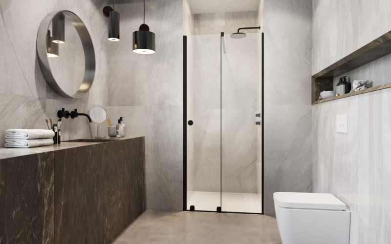 Radaway Furo Black DWJ RH drzwi do wnęki przesuwne 90 cm prawe czarny przeźroczyste Easy Clean 10107442-54-01RU + 10110460-01-01