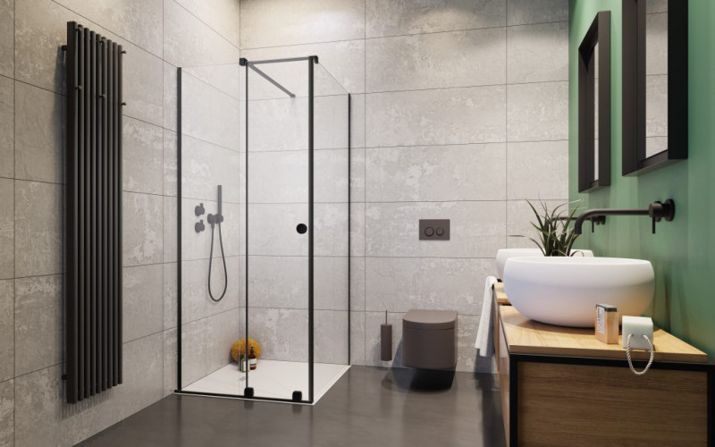 Radaway Furo Black KDJ RH kabina kwadratowa 100x100 drzwi przesuwne 100 lewe + ścianka 100 czarny przeźroczyste Easy Clean