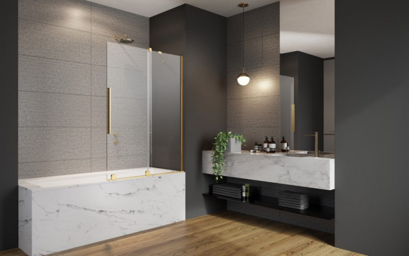 Radaway Furo Gold PND II parawan wannowy przesuwny 160 cm prawy złoty przeźroczyste Easy Clean 10109838-09-01R + 10112794-01-01