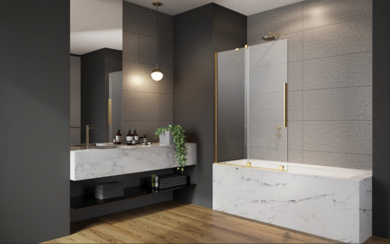 Radaway Furo Gold PND II parawan wannowy przesuwny 170 cm lewy złoty przeźroczyste Easy Clean 10109888-09-01L + 10112844-01-01