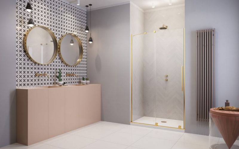 Radaway Furo Gold DWJ drzwi do wnęki przesuwne 90 cm lewe złoty przeźroczyste Easy Clean 10107472-09-01L + 10110430-01-01