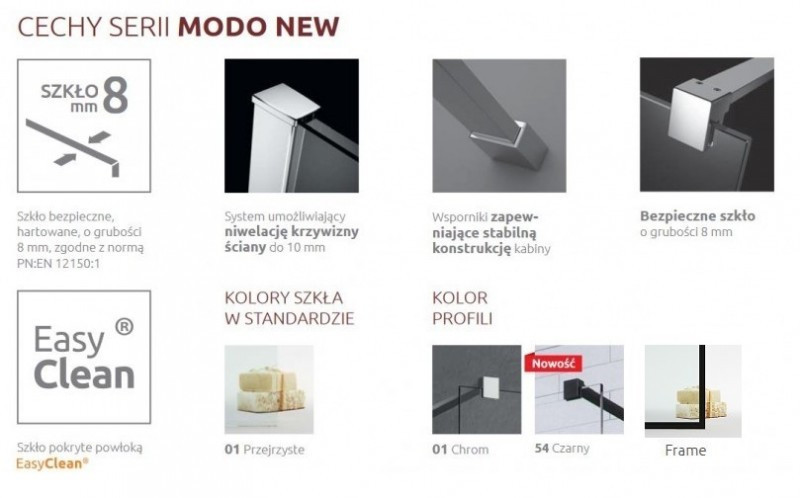Radaway Modo New Black Frame I kabina typu Walk-In 160 profil czarny przeźroczyste Easy Clean 388164-54-58