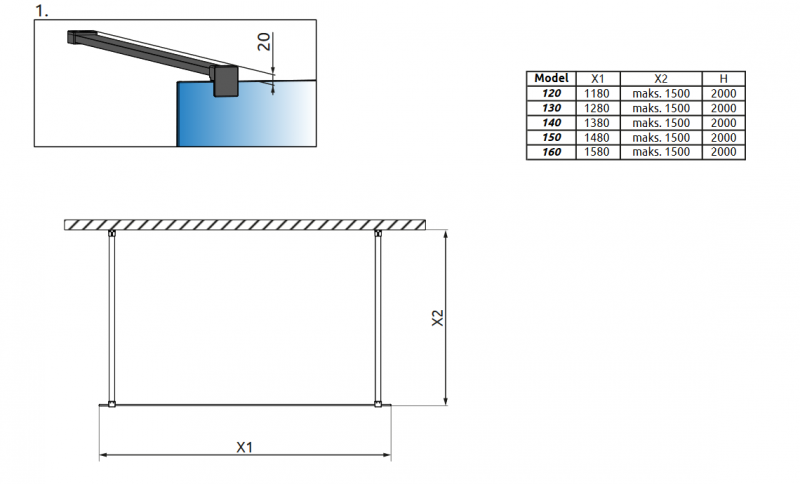 Radaway Modo New Black Frame I kabina typu Walk-In 140 profil czarny przeźroczyste Easy Clean 388144-54-58